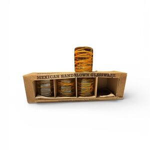 Verve Mexican Handblown Glassware Set with Orange Swirl